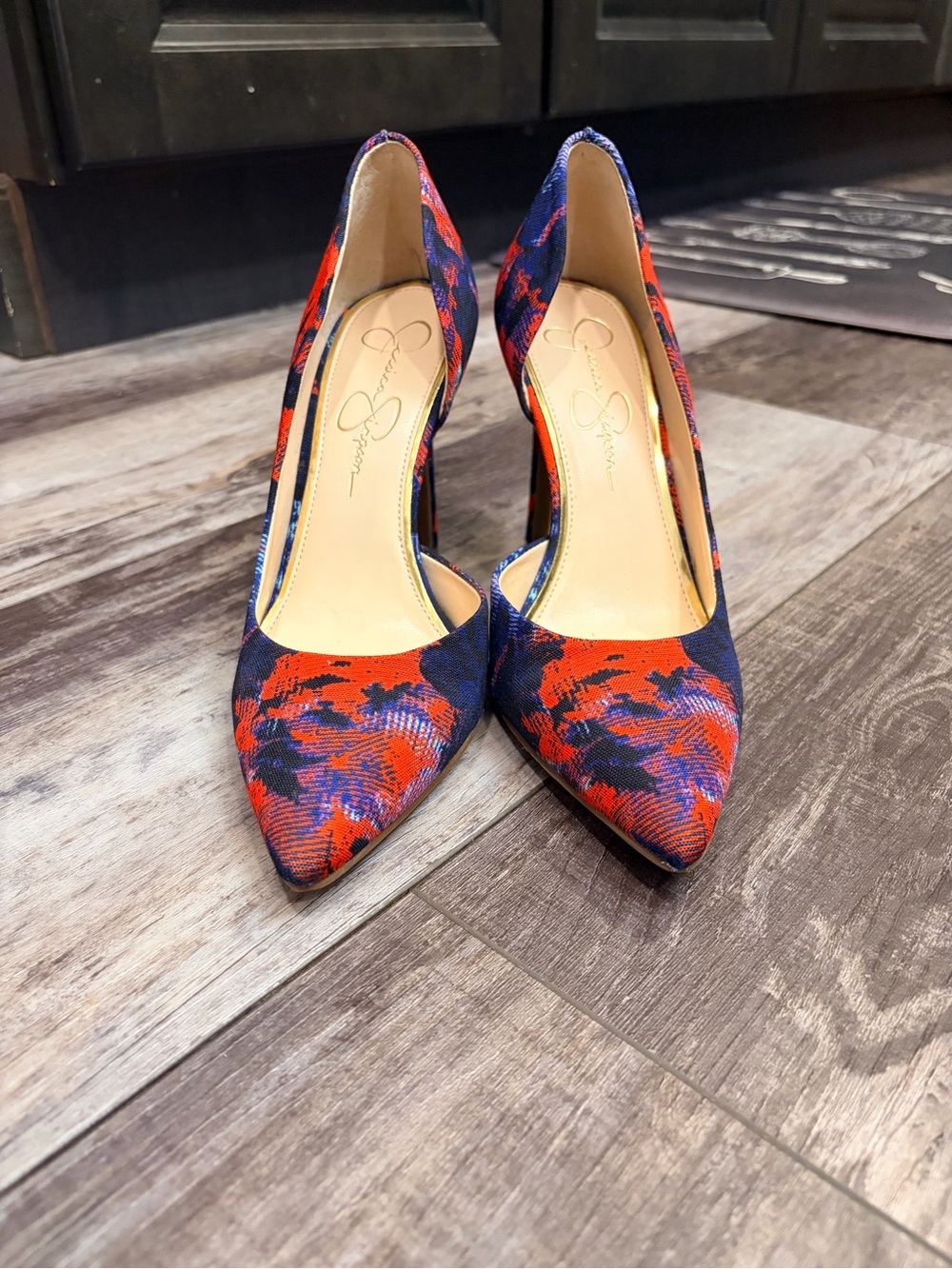 STATEMENT HEELS! Jessica Simpson D’orsay Red & Navy Pointed-Toe Pump